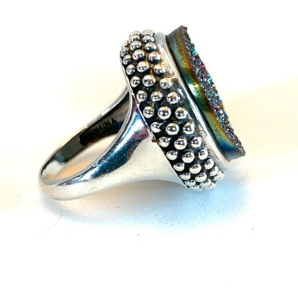STERLING SILVER 925 MULTI COLOR DRUZY QUARTZ STATEMENT RING (7) - Picture 9 of 12